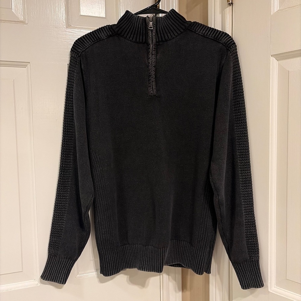 BKE Mens Quarter Zip Sweater Black Cotton Ribbed Shoulder Pullover B5062 Size L